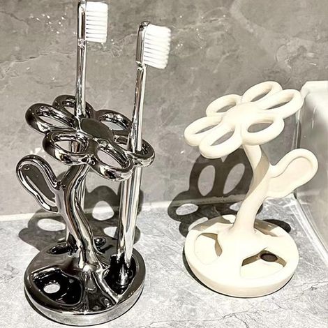 Porta spazzolini da bagno, organizer in ceramica a forma di fiore per spazzolini da trucco, può contenere fino a 6 spazzolini, ideale per bagno e camera da letto. (1/5)