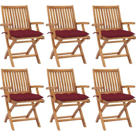 Lot de 6 Chaises de jardin et de camping pliables, Chaises de relaxation, avec coussins Bois de teck OIB2354E (1/5)