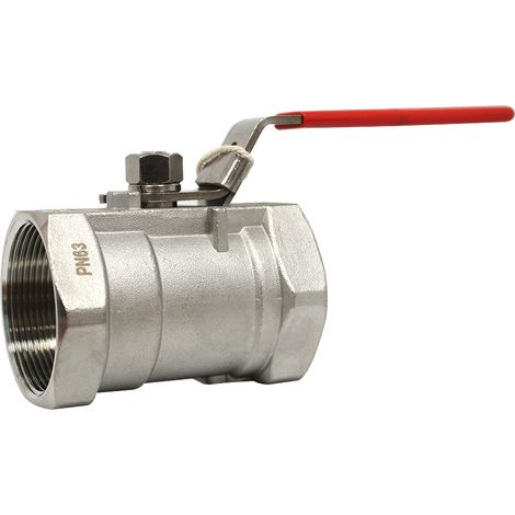Vanne à sphère INOX monobloc passage réduit FF 2" (50/60) - PN40 - poignée rouge - Sferaco (1/4)