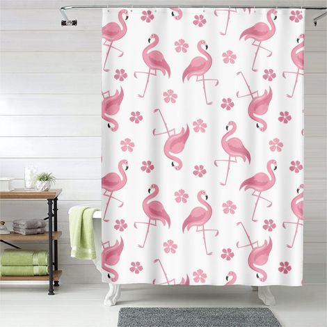 Rideau de douche motif flamant rose artistique, tissu imperméable, 150x180 cm (1/5)