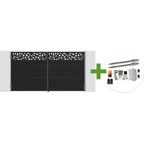 Portail battant acier noir mat 3m NALI RUIVO H.160cm + moteur Tanker B250 (1/5)