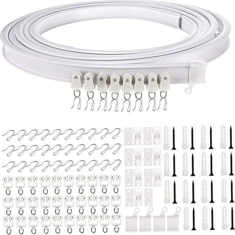 Pack of 110 curved ceiling curtain tracks, 5m long, Soft Windows mounting, track rollers