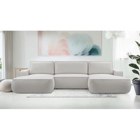 AX LIVING Ablia Sofa U-Form mit Schlaffunktion Hellgraues 364 cm breit