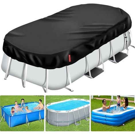 1 housse de piscine rectangulaire en tissu Oxford 210D avec cordon de serrage et piquets d’ancrage – pour piscines gonflables (1/5)