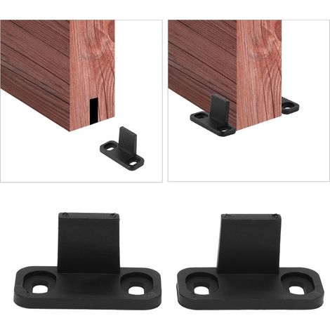 [Accesorios para puertas correderas de granero] Carril guía ajustable, sin ranuras, para montaje en suelo, fabricado en plástico resistente, 4,5 x 1,8 x 1,5 cm, 2 raíles + tornillos (1/5)