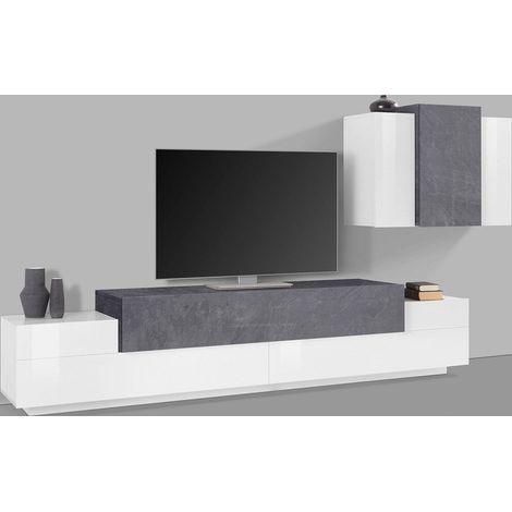 Parete Attrezzata Soggiorno Porta TV 240x45x51,6 cm con Pensile Coro Bianco Lucido e Ardesia (1/4)