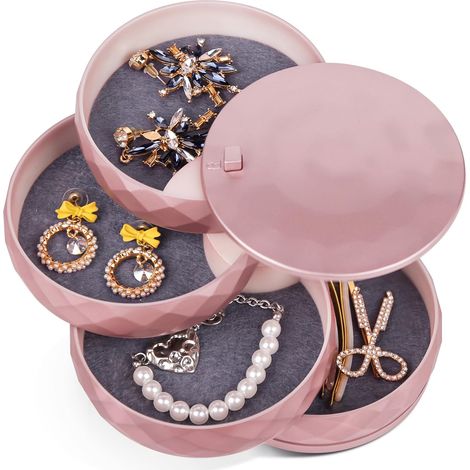 1 pièce - Boîte à bijoux - Petite boîte à bijoux pour femmes - Porte boucle d'oreille - Design rotatif 4 couches - Plateau à (1/5)
