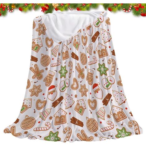 Couverture de Noël Plaids de Noël pour Le Canapé en Polaire Couverture de Noël en Pain d'épice Bonhommes de Neige Arbres de Noël Plaid 100 x 150 cm (1/5)