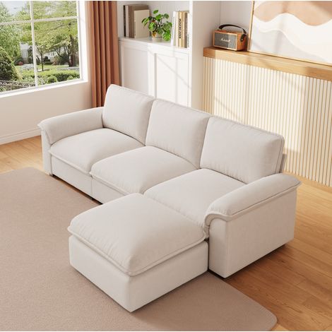 Canapé d'angle modulable 260x154x86 cm en tissu chenille beige, 4 places pour salon FloraGrace (1/5)