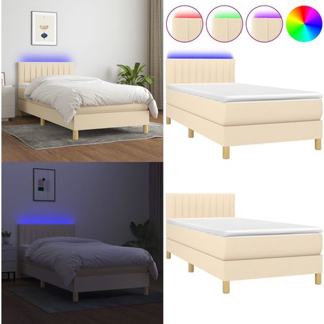 Sommier à lattes de lit avec matelas LED Crème 80x200 cm Tissu - Sommier Tapissier - Lit Plateforme - Lit Avec Led - Matelas À Ressorts Ensachés - Têted Lit Ajustable - Home & Living (1/5)