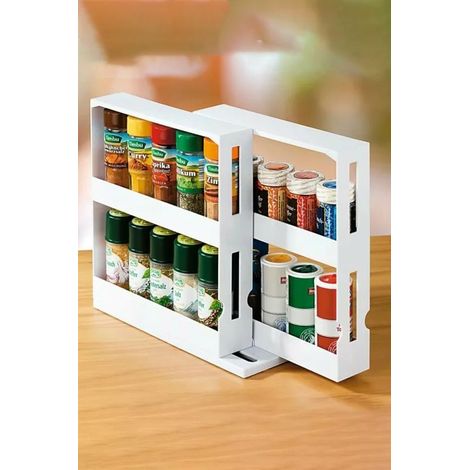 Étagère à épices rotative à 2 niveaux et 2 rangées pour pots à épices, support de rangement de cuisine, étagère, organisateur d'armoire (1/5)