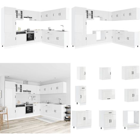 vidaXL 14-tlg. Küchenschrank-Set Kalmar Hochglanz-Weiß Holzwerkstoff (1/5)