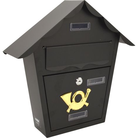 Schwarzer Briefkasten aus Stahl, 370x365x100mm