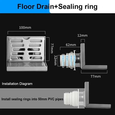 (Drain-Sealing Ring)304 Stainless Steel Corner Floor Drain Durable L Shape Thickened Side Drainage Professional 10cm Wall Drain for Shower Room (1/4)