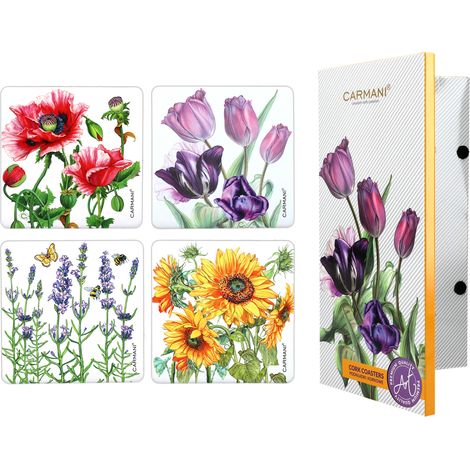 Set mit 4 Korkuntersetzern, Blumen, Tassenuntersetzern, Korkset (1/5)