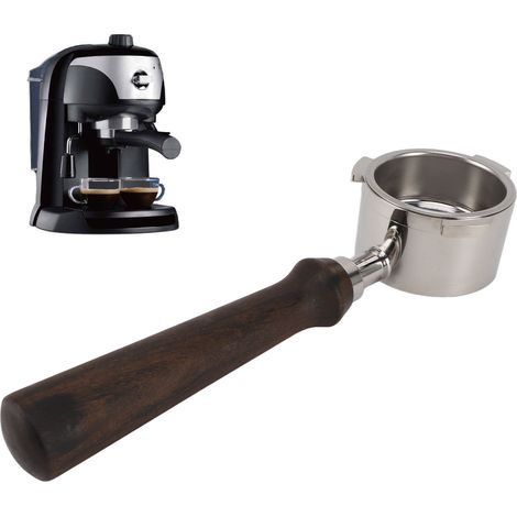 Convient pour la machine à expresso à trois poignées Delonghi, poignée en bois massif, poignée à café à trois poignées en acier inoxydable, poignée sans fond Delonghi, 51 mm. (1/5)