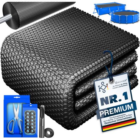 KESSER® Pool Solarabdeckplane Solarfolie Stärke 120µm Solarabdeckung Solarplane zuschneidbar Poolsolarplane Solar Folie inkl. 1x Lochzange & 12x Ösen Schwarz / Ø 488 cm (1/5)