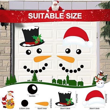 Autocollant Magnetique Bonhomme De Neige - Décoration Porte Garage Réfrigérateur Surface Métallique - Set Visage Complet Noël - 22 Pièces (1/5)