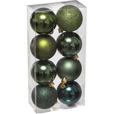 Déco de sapin Lot de 8 Boules de Noël D 7 cm - Vert Olive et Kaki - Feeric Christmas
