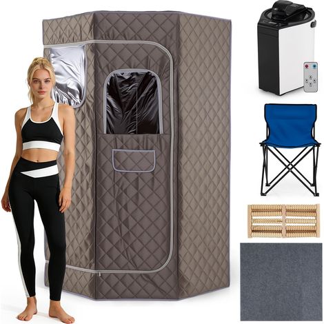 COSTWAY Sauna a Vapore Portatile con 3L Generatore di Vapore (Grigio) (1/5)