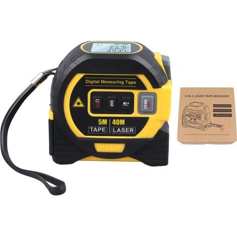 3-in-1 Laser-Maßband, 40 m Reichweite, Infrarot-Digital für die Industrie, präzise Messung, Gelb (1/5)