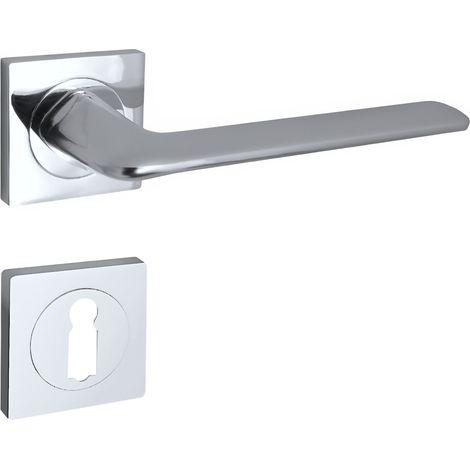 domino Türgriff Drückergarnitur BB-Buntbart Set quadratische Rosette Türklinke für Zimmertür, Bürotür, Kellertür & Innentür Türbeschläge aus Aluminium  glänzendes Chrom Türdrückergarnitur ROMBO-QR M6 (1/5)