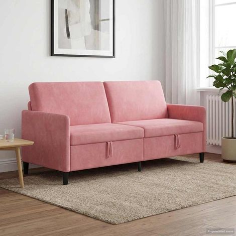 Canapé 3 places avec rangement sous le siège, polyester rose, 192 x 78 x 87 cm - PANGIVO (1/5)