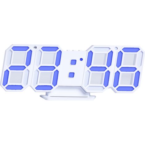 Réveil numérique 3D – Horloge murale LED avec affichage de l'heure, luminosité automatique (3 niveaux), fonction snooze, date et température – Veilleuse moderne – Bleu