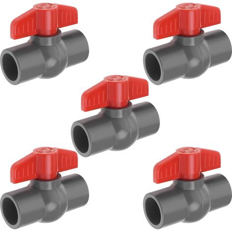 PVC Ball Valve Parts with Diameter Hole, PVC Socket End Shut-Off Valve Used for Irrigation, Swimming Pools, Commercial Plumbing, Aquariums, 20mm, Red Gray (1/5)