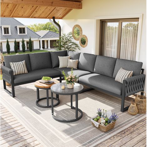 Loungemöbel-Set für 5–6 Personen, modular, grau, mit verstellbaren Beinen und abnehmbaren Kissen (1/5)