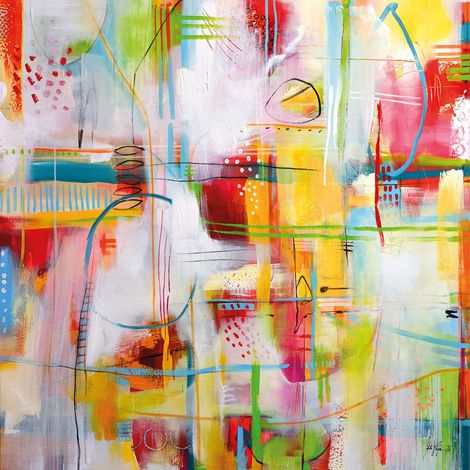 Tableau muticolore abstrait pour couloir | Tableau déco salon original | Tableau sur toile moderne pour chambre adulte & cuisine 0,5 x 0,5 m (1/2)