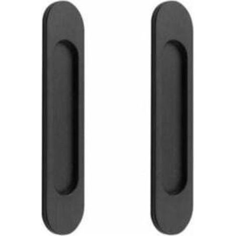 Lot de 2 poignées de porte coulissantes ovales autocollantes en aluminium noir mat sans trous (1/5)