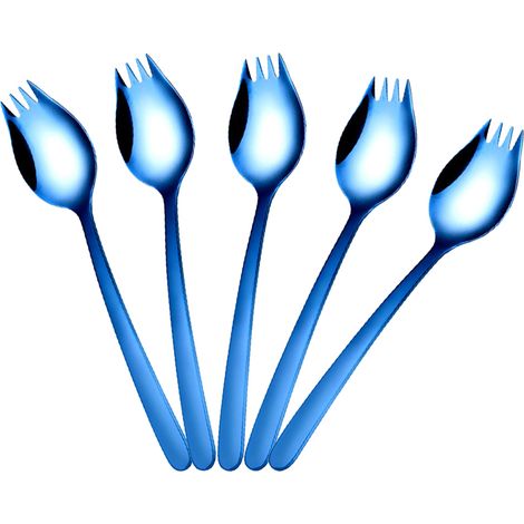 Cuillère Fourchette 2 en 1 - Acier Inoxydable 304 - 20 5 cm - Pour Repas Intérieurs Extérieurs Camping Voyage - Lot de 5 (1/5)