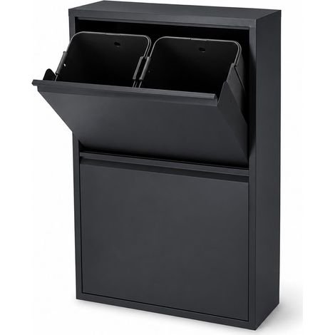 Relaxdays cubo basura 4x18 l, 4 compartimentos, abatible, cubos interiores extraíbles, metal, suelo/pared, negro (1/5)