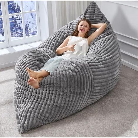 Sillón puf convertible grande OKWISH gris claro de pana y espuma viscoelástica (1/5)