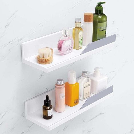 Mensola adesiva per bathno, mensola bianca per doccia senza foratura, porta shampoo autoadesivo, cestino per doccia in plastica (1/4)