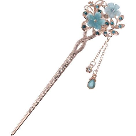 Fermaglio per capelli vintage con fiore di opale, fermaglio asiatico, molletta decorativa, forcina cinese, accessorio classico per acconciature eleganti (1/5)