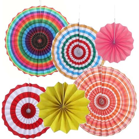 Ensemble De Décoration D'Éventail En Papier, Ventilateur De Plafond À Pompons, Décoration De Vacances Mexicaine, Adapté Aux Fêtes, Mariages, Noël, Thanksgiving, Halloween (Arc-en-ciel) (1/5)
