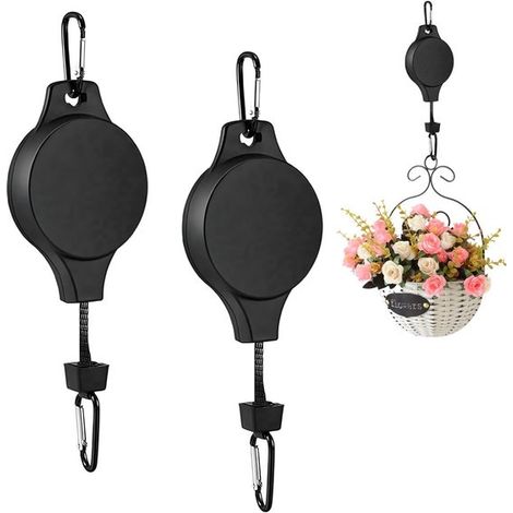 2 colgadores para plantas,ganchos retráctiles,ganchos para cestas de flores,cesta de flores de alta calidad,colgador de flores (negro) (1/5)
