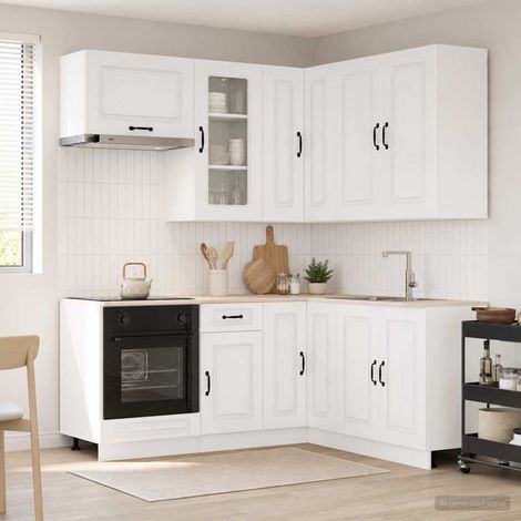 vidaXL Unité de cuisine KALMAR 8 pcs Blanc brillant Bois d'ingénierie (1/5)