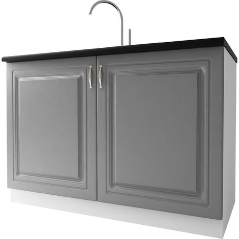 Tendencio – Meuble sous évier 120 cm – 2 portes – Mélaminé gris – Conçu pour espaces confinés – Accès facile aux tuyaux