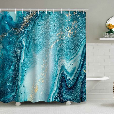 Duschvorhang mit Marmormuster (200 x 230 cm), bedruckter, wasserdichter Stoffduschvorhang, Duschvorhang aus Polyester mit geometrischem Muster, inklusive 12 Haken.