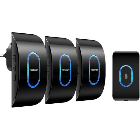 Sonnette sans Fil Exterieur Etanche avec Récepteurs, IP65 Carillon, Portée de 400M, 60 Mélodies et Niveaux Volume, Indicateur LED Bleu, pour Maison, Hôtel -Noir (1/5)
