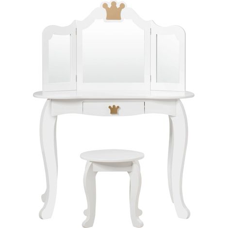 Tocador infantil con espejo extraíble 80 x 42 x 105 cm robusto espacioso versátil fabricado en MDF blanco 200020081