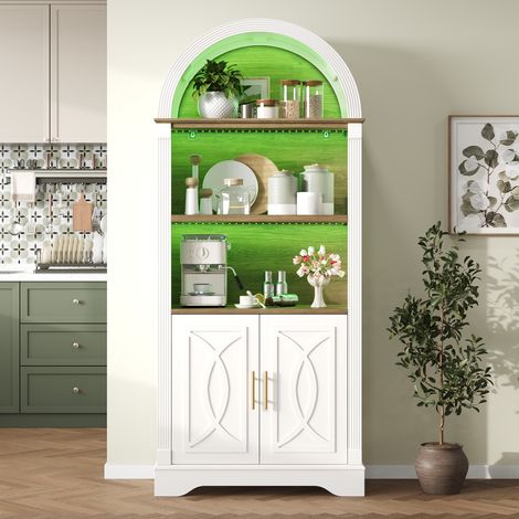 Aparador alto mueble de cocina alacena 76.2x40.1x180 cm con iluminación led y estantes ajustables - armario de salón y comedor mdf moderno - blanco (1/5)
