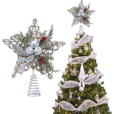 CCYKXA Weihnachtsstern für die Spitze des beleuchteten Weihnachtsbaums, Vintage, bezaubernd, Weihnachtsdekoration mit Glitzer für drinnen und draußen, für Arbeit, Zuhause, Feiertage (1/5)