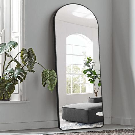 Miroir de Sol Pleine Longueur avec Support, Style arqué pour Chambre à Coucher, Miroir Mural Complet (Noir, 165,1 x 55,9 cm) (1/5)