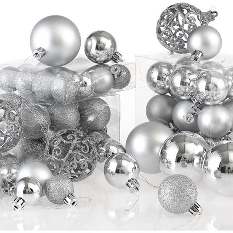 Juego de adornos plateados para árbol de Navidad, regalo, 100 piezas (1/4)