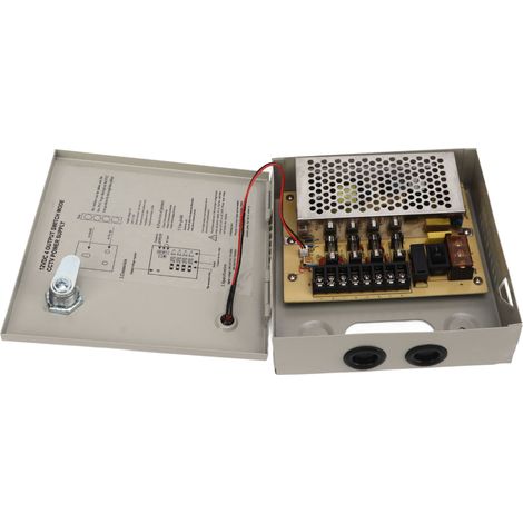 12V 4-Kanal 5A elektrischer Verteilerkasten mit Sicherungen, abschließbarem Metallgehäuse, 110V/220V AC-Steckdose für CCTV-Stromversorgung und Anschluss. (1/5)