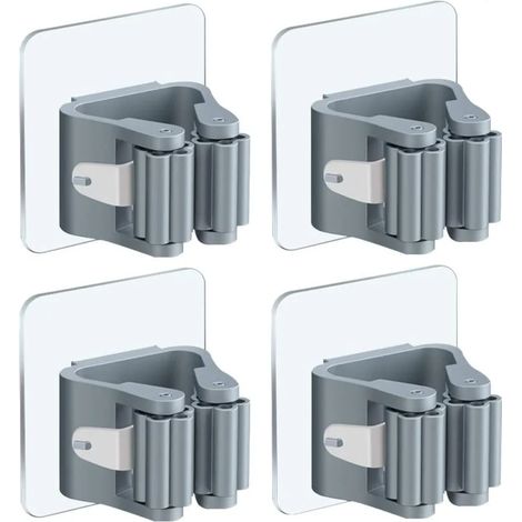 Soporte de herramientas, soporte de escoba de acero inoxidable autoadhesivo a prueba de óxido sin taladro para hogar, cocina, baño, garaje, jardín, 4 piezas (1/5)